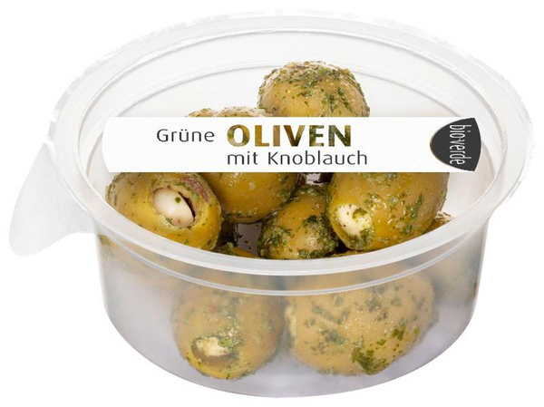 Produktfoto zu Grüne Oliven mit Knoblauch 80g