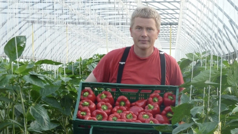 Stefan Funke mit vielen Roten Block Paprika